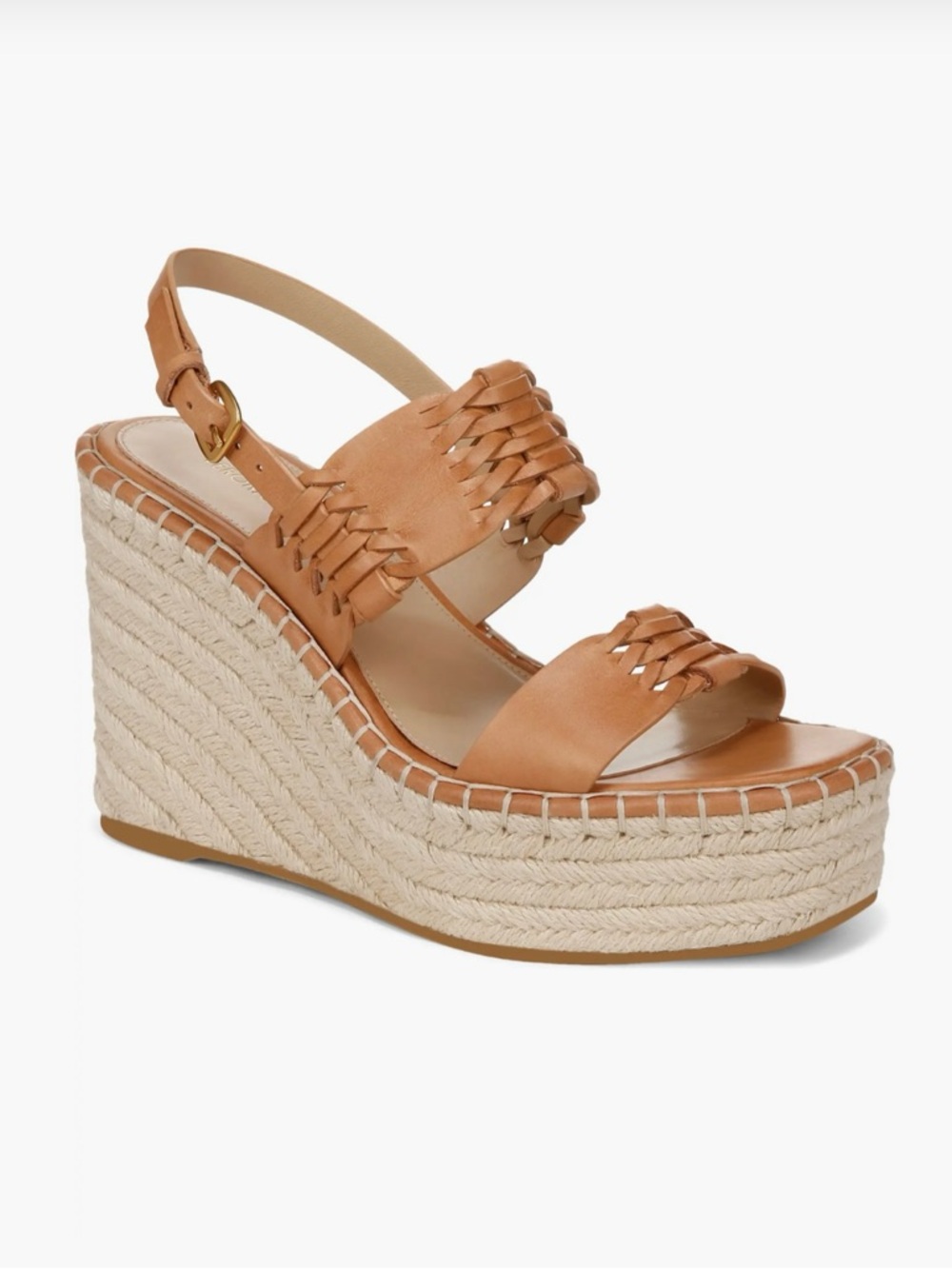 Veronica Beard Riya Slingback Tan Leather Wedge Espadrille Sandals Sz 12 NIB